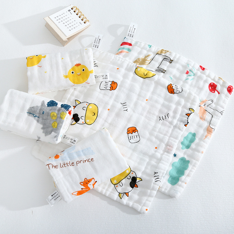 Pure cotton small square towel, six layer high-density gauze towel, newborn baby drool towel, infant face towel