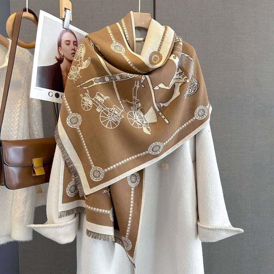 Autumn Winter Elegant Horse Print Shawl Wrap Women Luxury Cashmere Scarf Femme Thick Warm Stoles Long Blanket 26Y0129 - view 6