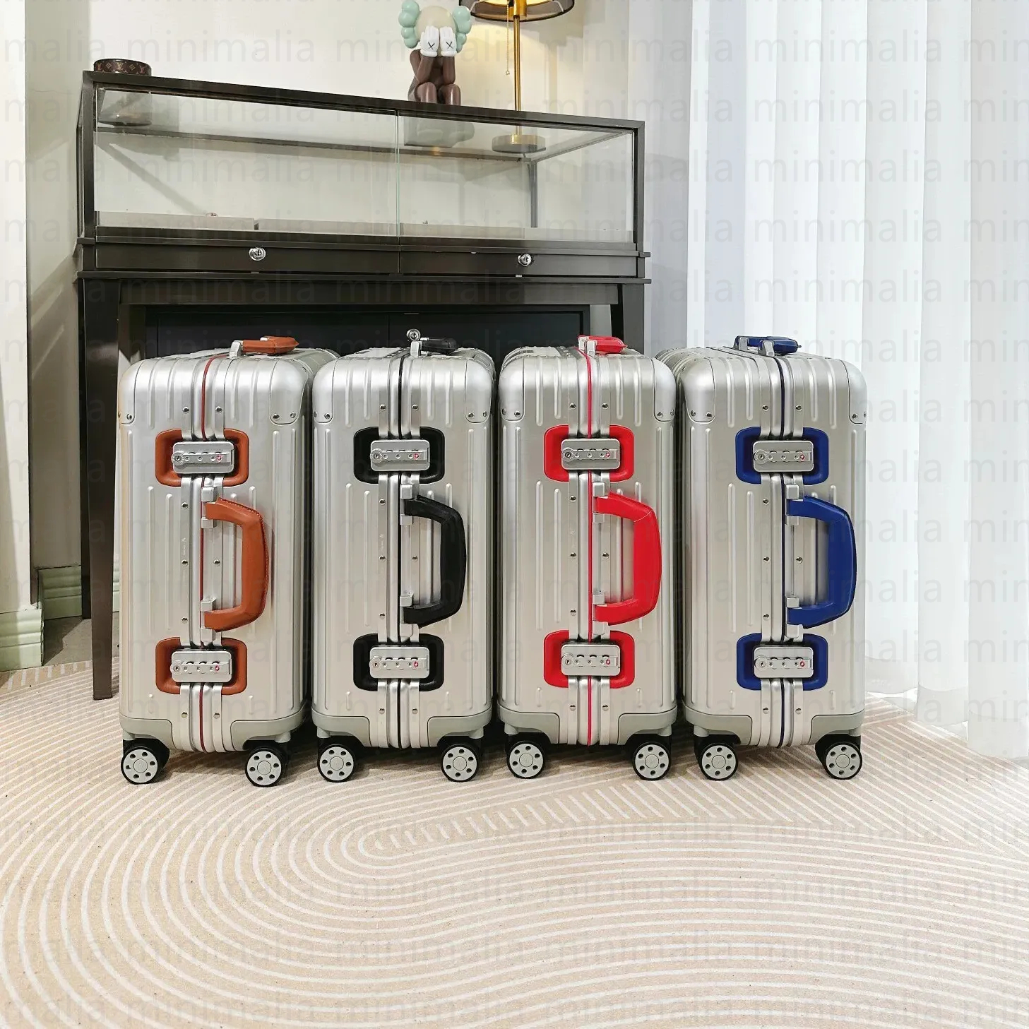 Designer suitcase checked suitcase aluminum-magnesium alloy shell, fashionable and simple, essential for travel Colorful handle vintage luggage