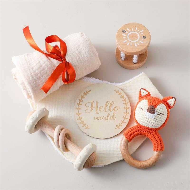 Newborn baby enlightenment teething bell soothing towel, bath towel grip training, animal crochet hook bell soothing set Q260129