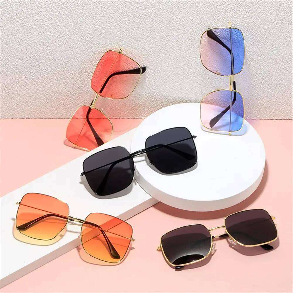 Retro Versatile Metal Square Sunglasses Large Frame Korean Style Ocean Lens Shades UV Protection Sun Glasses for Women & Men H260129