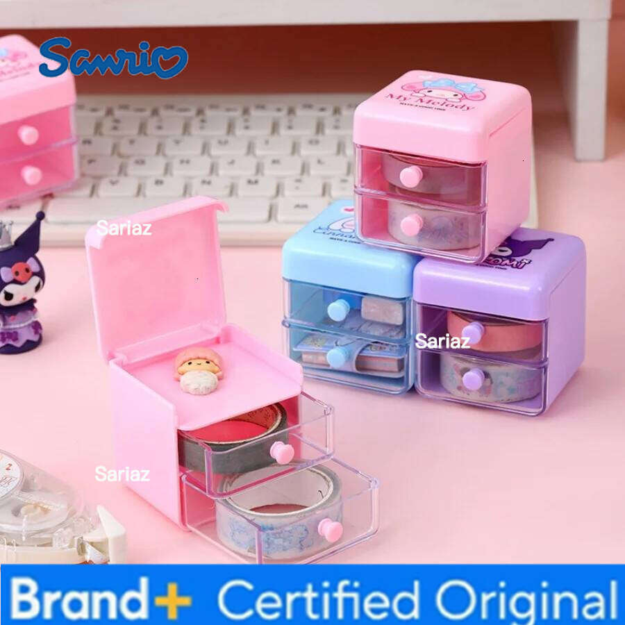 Sanrio New style Hello Kitty Mini Organizer Cartoon Cinnamoroll Melody Double Layer Jewelry desktop storage Girls Gifts H260129