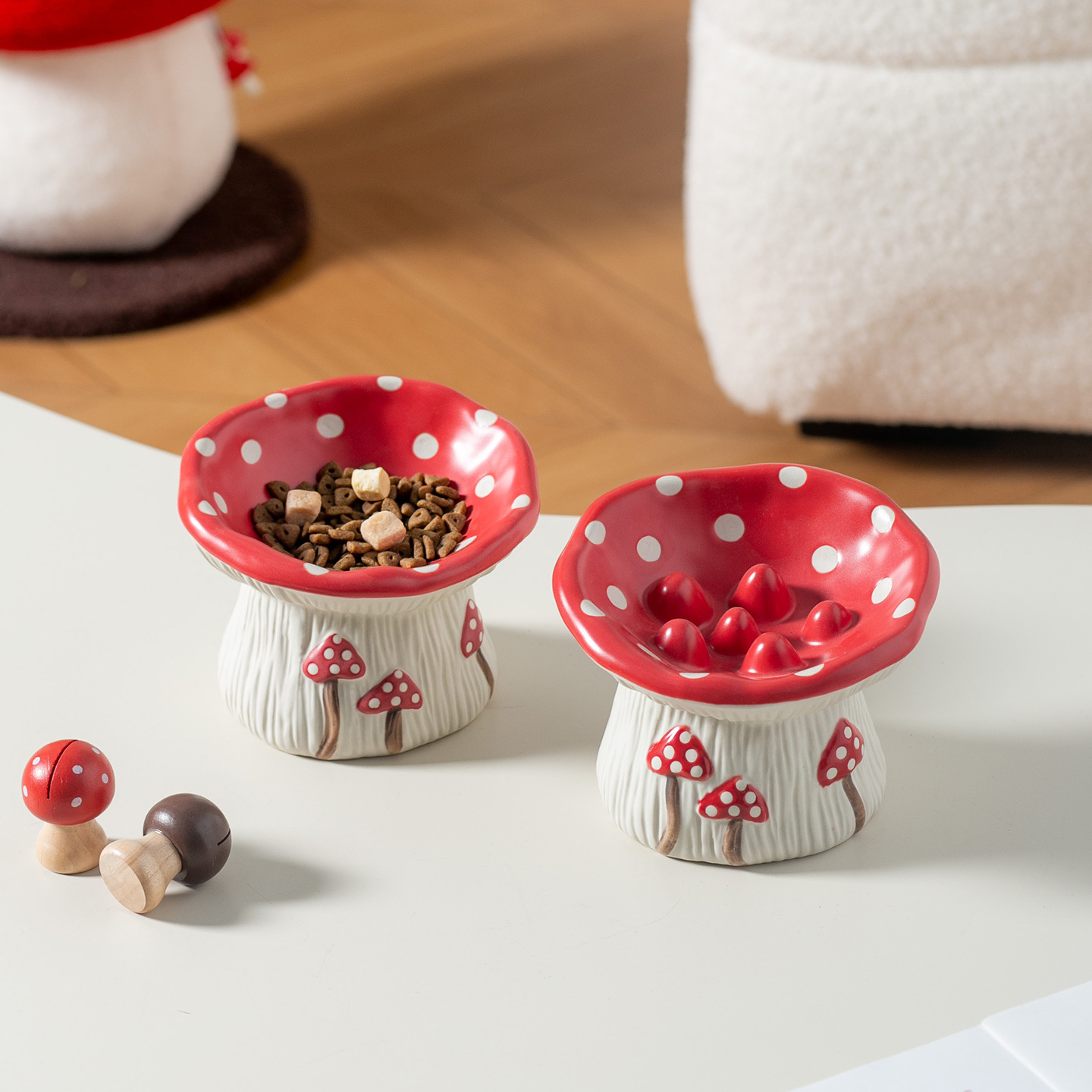 H2607 Ceramic slow-feeding bowl for pets, high-legged design with neck support, prevents choking and bloating.