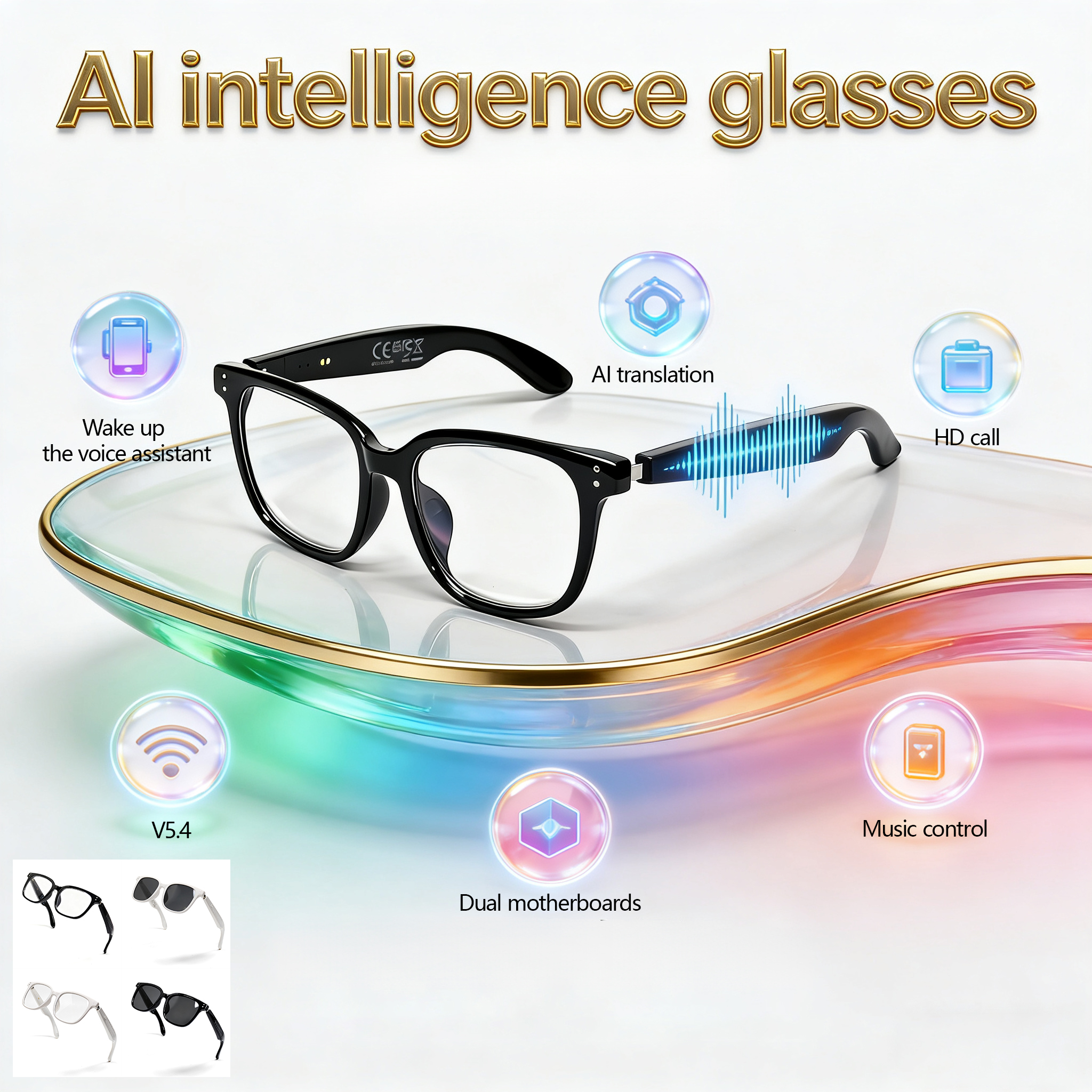 New Remote Camera Smart Glasses AI translation 100+ Languages Make Receive Calls Music Calling Noise Reduction voice assistant Anti Blue Light Sunglasses