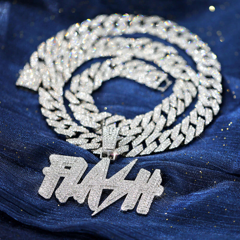 2026 Hot-Selling Full Moissanite Diamond FLASH Letter Pendant Hip-Hop Exaggerated Alloy Cuban Ice out Chain Fashion Personality Necklace