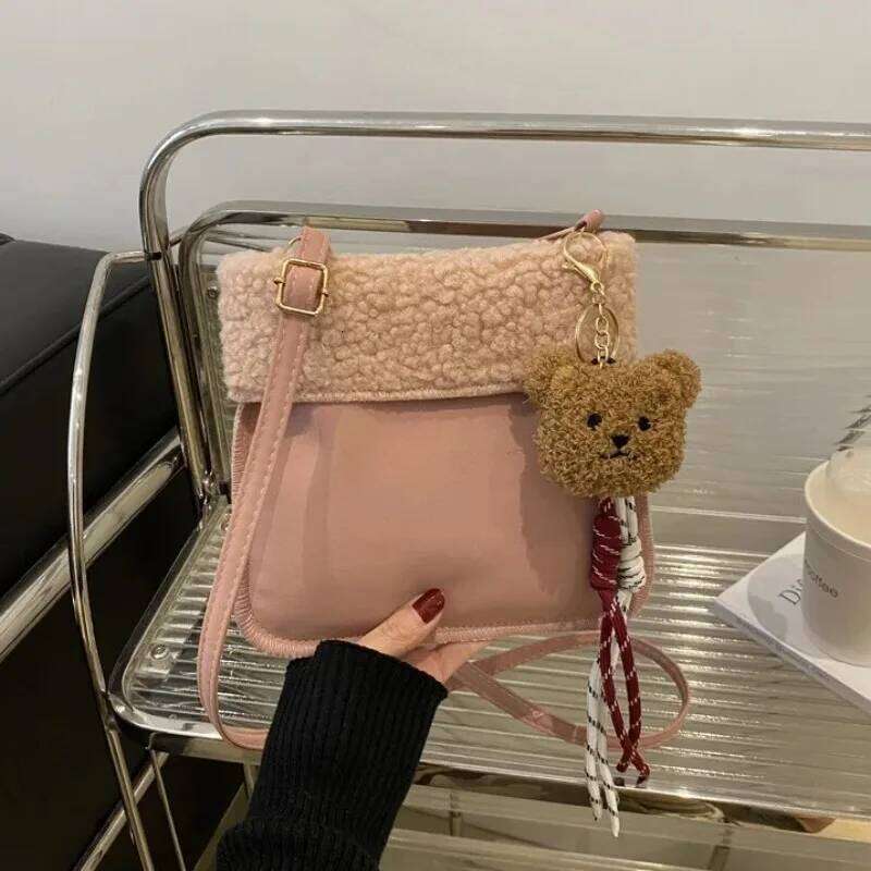 Winter Autumn Cute Bear Fluffy for Women High-end Furry Small Single Shoulder Crossbody Girls Phone Bag