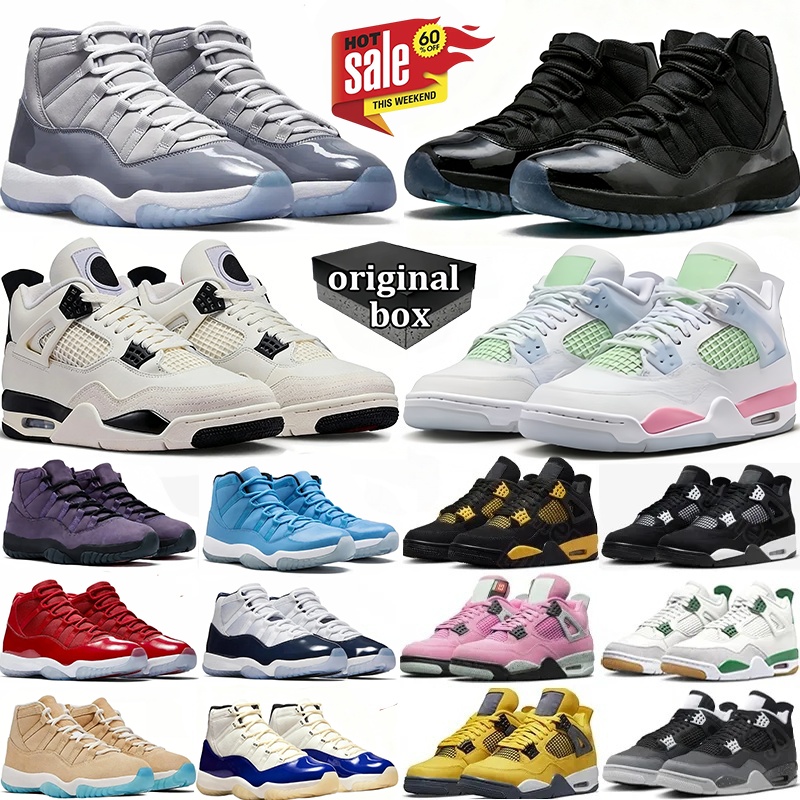 With Box Designer Basketball Shoes 4s 11s for Women Military Sail Red Black cat 2025 Cement Yellow Thunder White Oreo Cool Grey Gamma Blue University Seafoam Men shoe