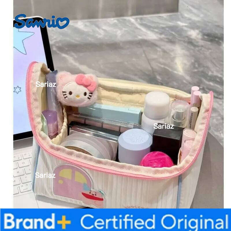 Sanrio Cute Hello Kitty Little House Makeup for Women Large Capacity Portable Travel Toiletries Hand-held Compartment Storage Bag H260129 H260129