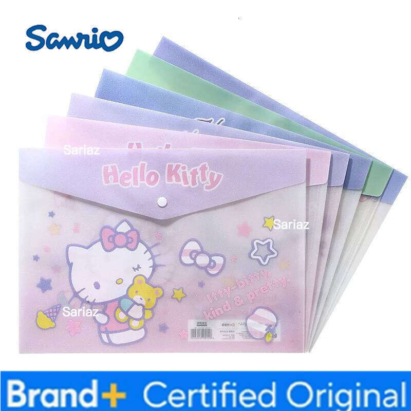 Sanrio Kuromi Cute Cartoon Snap Button A4 File Bag Exam Paper Storage Organizer Folder for School Office Document Classification H26012911
