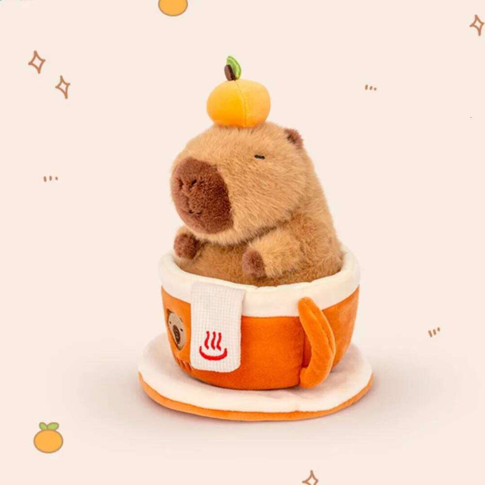 22cm Cute Cartoon Capybara Plush Tea Cup Coaster Kapibala Toys Funny Ornaments Kids Birthday Gift Room Decorative Dolls Y260128