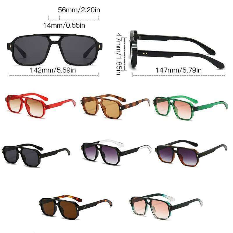 SO&EI Retro Double Bridges Square Women Sunglasses Fashion Clear Ocean Gradient Lens Shades UV400 Men Rivets Punk Sun Glasses H260129