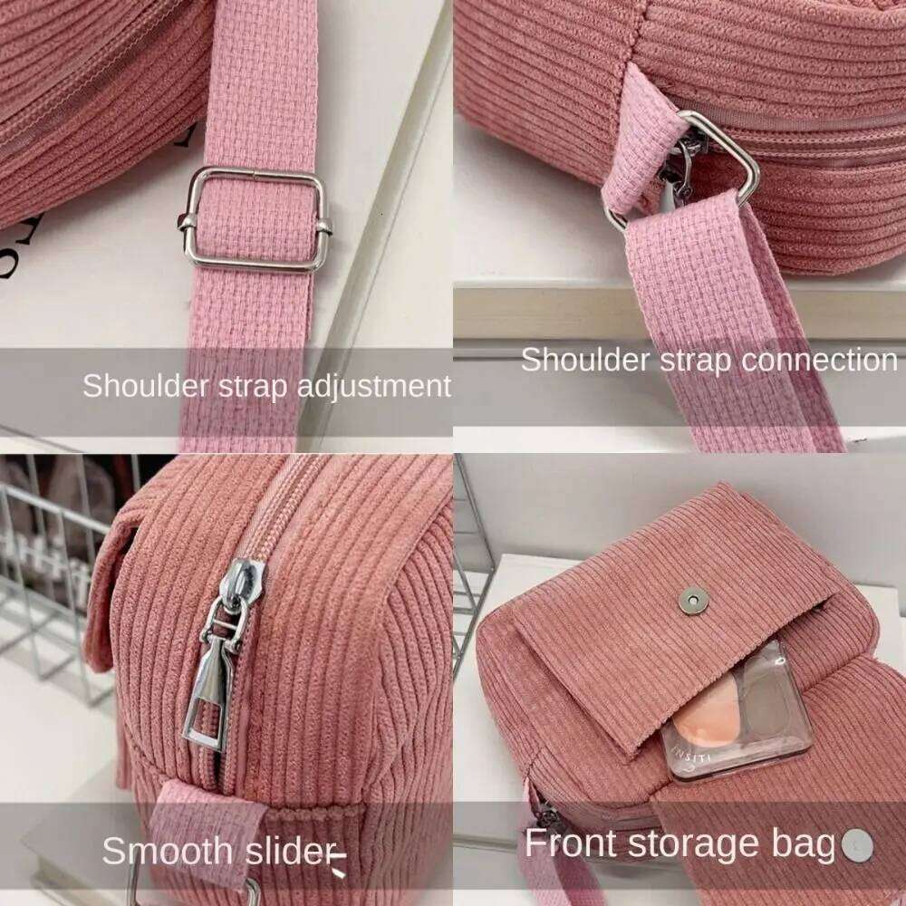 New Corduroy Striped Crossbody Simple Design Solid Colour Shoulder Bags Adjustable Strap Lady's Square Bag for Casual Wear