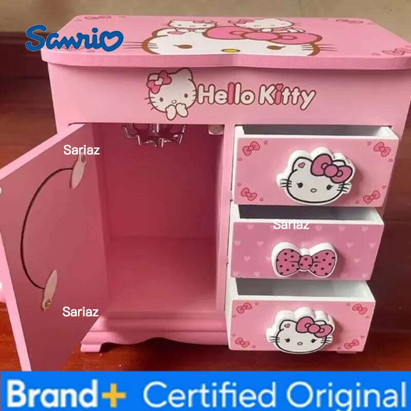 Sanrio Hello Kitty Kuromi My melody Japanese cute kawaii girl wooden jewelry storage desktop organizer box creative holiday gift H260129