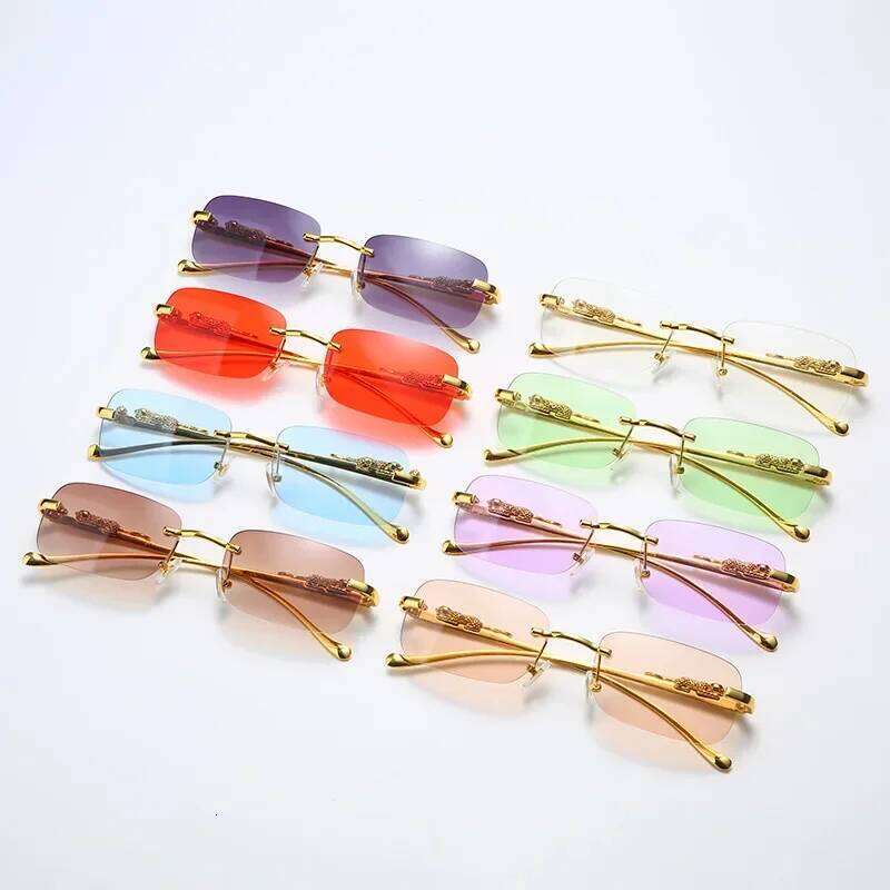 New Rimless Rectangle Vintage Metal Leopard Head Sunglasses Fashion Frameless Tinted Glasses Shades for Women Men H260129