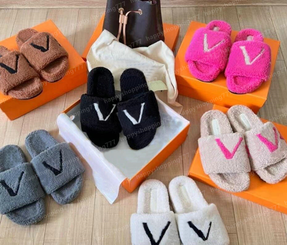 Women Fur Slides shoe Furry Slippers Designer Mules Fall Winter Homewear Slide Men Footwear Paris Luxury Comfortable Fuzzy Flip Flop Fluffy Wool Size 35-44