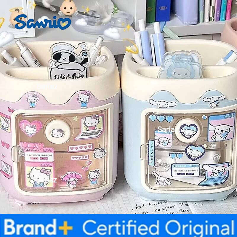 Sanrio Kawaii Desktop My Melody Kuromi Cinnamoroll Diy Sticker Box Makeup Brush Storage Tube Pen Holder Gift H260129 H260129
