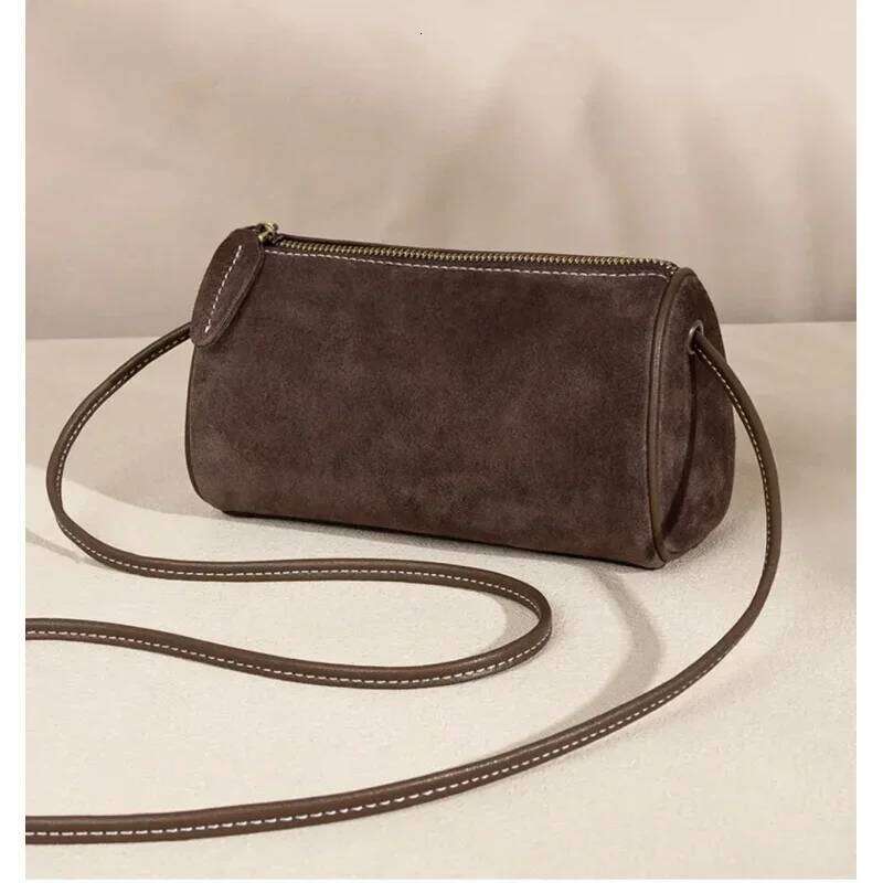 Shoulder New vintage suede cylindrical Matte shoulder crossbody Small round phone bag