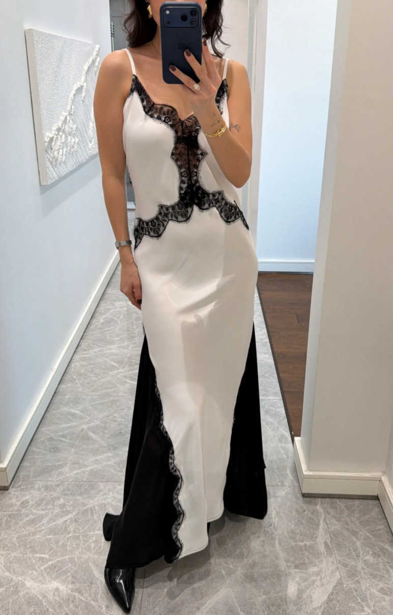 Women's Fashion Sexy Spaghetti Strap Dress Spring/Summer Women's Designer Lace-Up Cutout Waist-Defining Long Dress