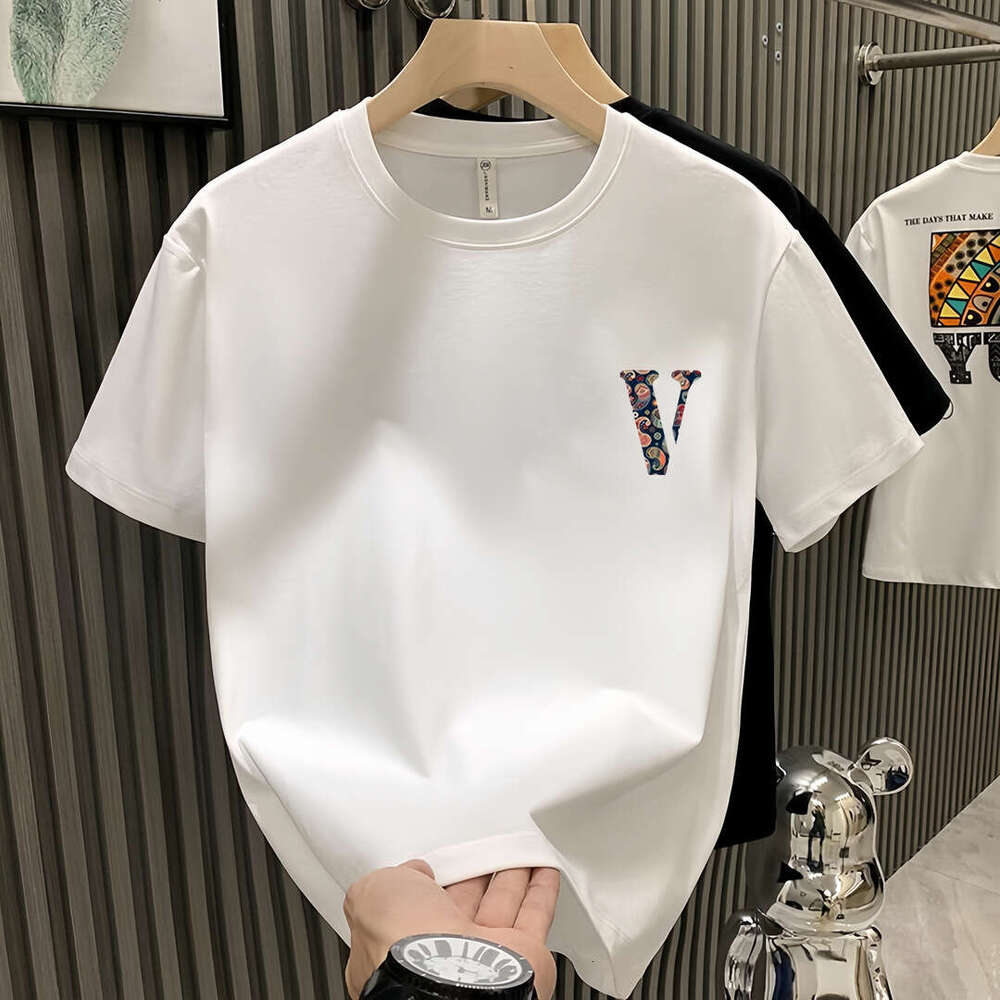Summer Heavyweight Pure Cotton Versatile Trendy Men's Short T-Shirt Crew Neck Casual Fashion Half Sleeve Tee Shirt