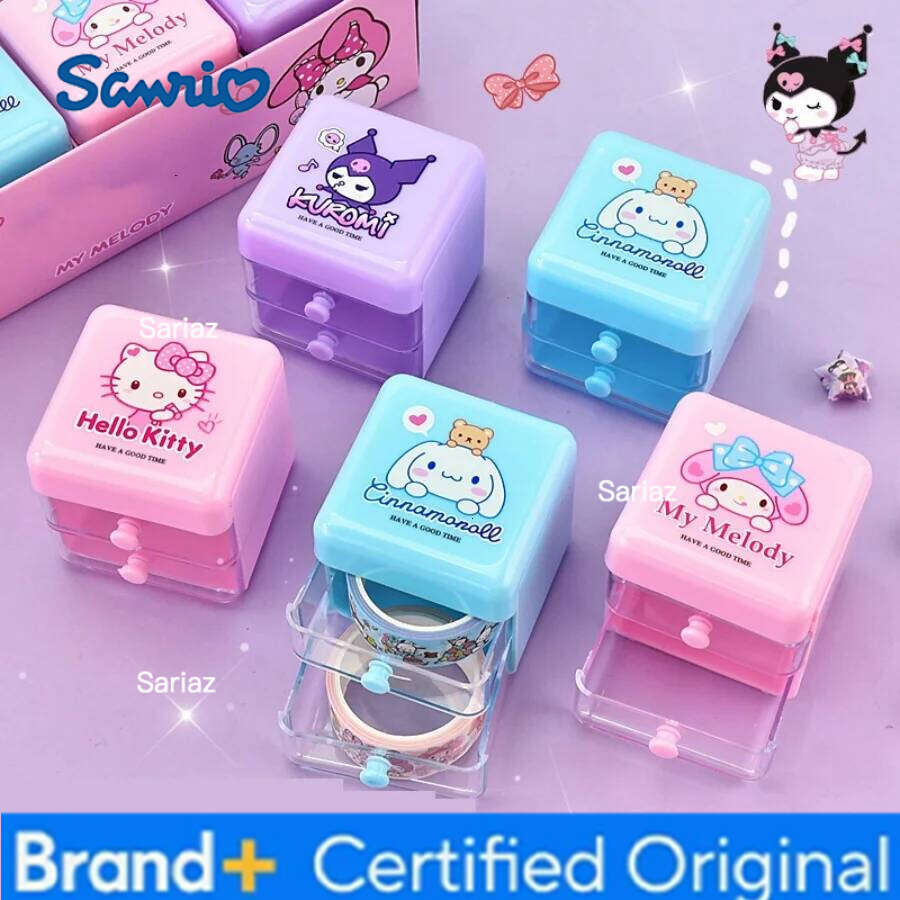 Sanrio New style Hello Kitty Mini Organizer Cartoon Cinnamoroll Melody Double Layer Jewelry desktop storage Girls Gifts H260129