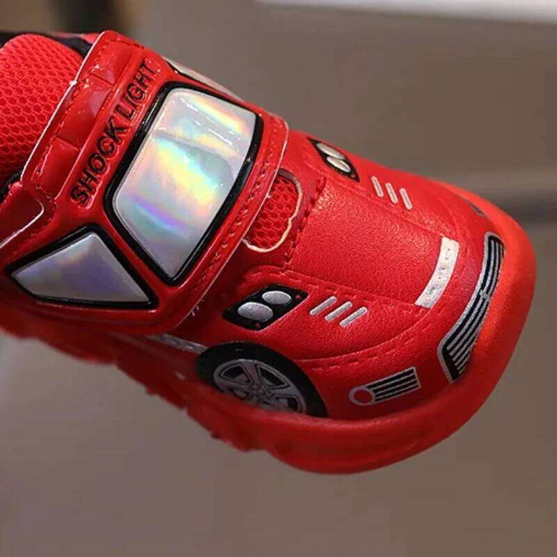 Diseny Kids'Casual Led Light Car Club Cartoon PU Leather Spring For Children Anti-slip Red Blue Shoes Size 21-30 Y260128