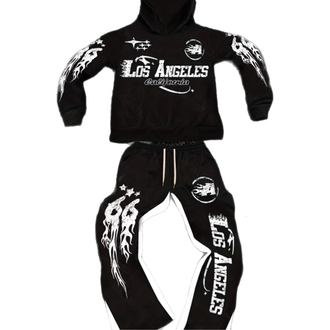 Luxury Brand Designer Clothes 2025 Spring And Autumn New Men's American Style Hooded Sweatshirt And Flared Pants Set Sports Trendy High Street