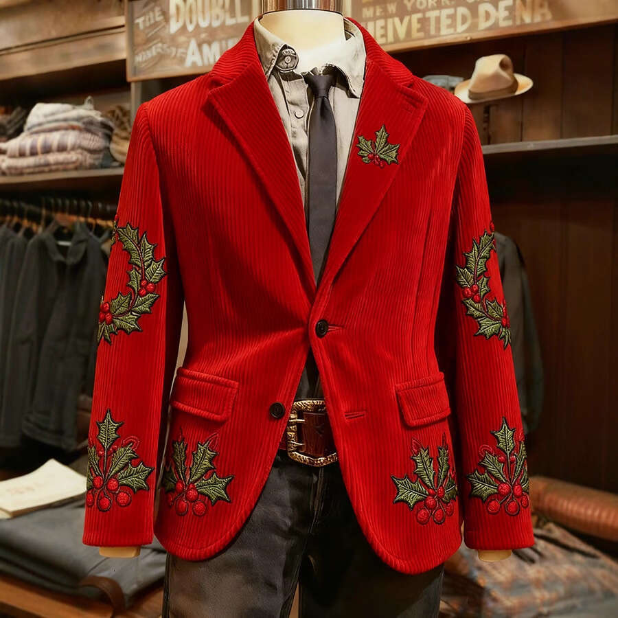 Luxury Red Corduroy Mens Suits Outfits Fashion Double Breasted Peak Lapel Blazer Elegant Wedding Male Clothing Terno Outfits X250704