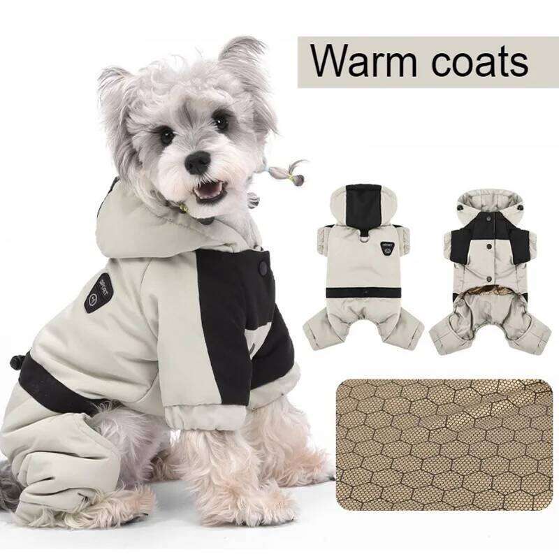 Famous brand New Fashion Autumn Winter Pet Clothes Outdoor Four legged Sweater Dogs Thermal Cotton Coat with Hood Suit for Teddy Bichon Frise pupakaIK