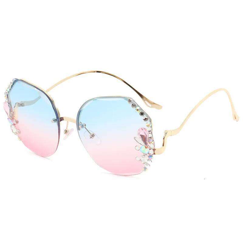Women's New Diamond Rimless Cut Edge Big Face Slimming Sunglasses H260129