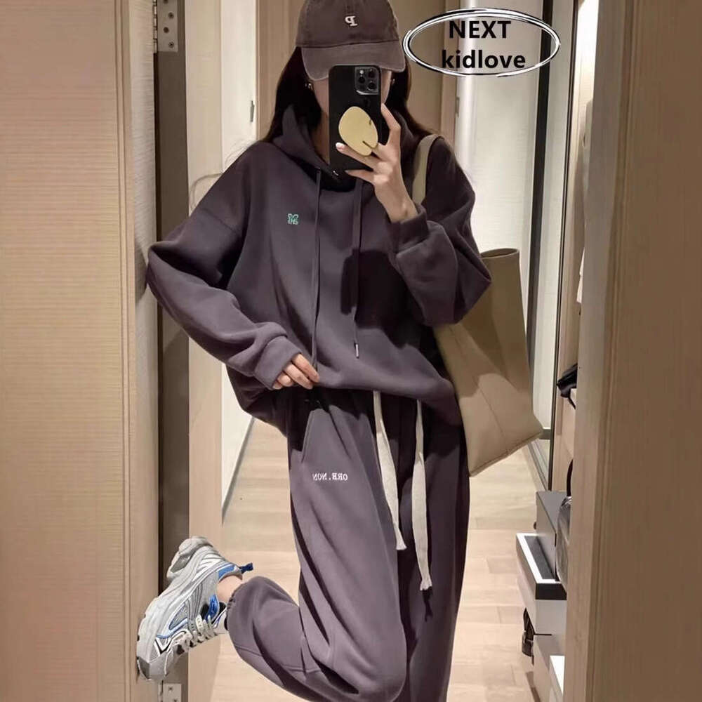 European Style Spring Autumn Hooded Sweatshirt And Sweatpants Fashion Women's Set Casual Loose Slimming Two-Piece Trendy Outfit