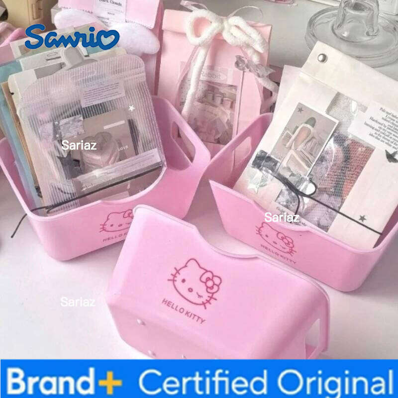 Sanrio New HelloKitty Doll Room Desktop Decoration Small Box Cartoon Cute KT Peripheral Girls Cosmetics Headband Storage Basket H260129