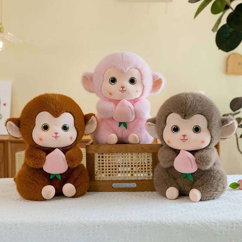 New cute little creative plush toy holding peach monkey children's doll birthday gift Y260128
