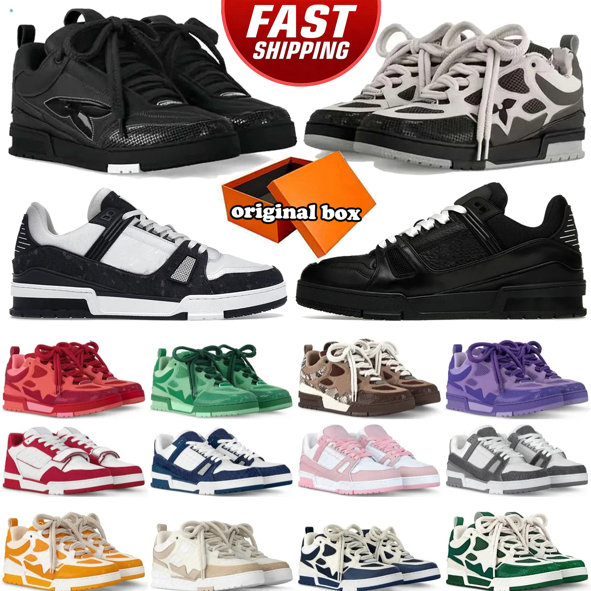 Designer shoes men lvs shoes men sneaker Sneakerina Trainers Denim Shoes Skate Shoes Triple Black Orange Fashion Men's And Women's Outdoor Flats Size 36-45EUR