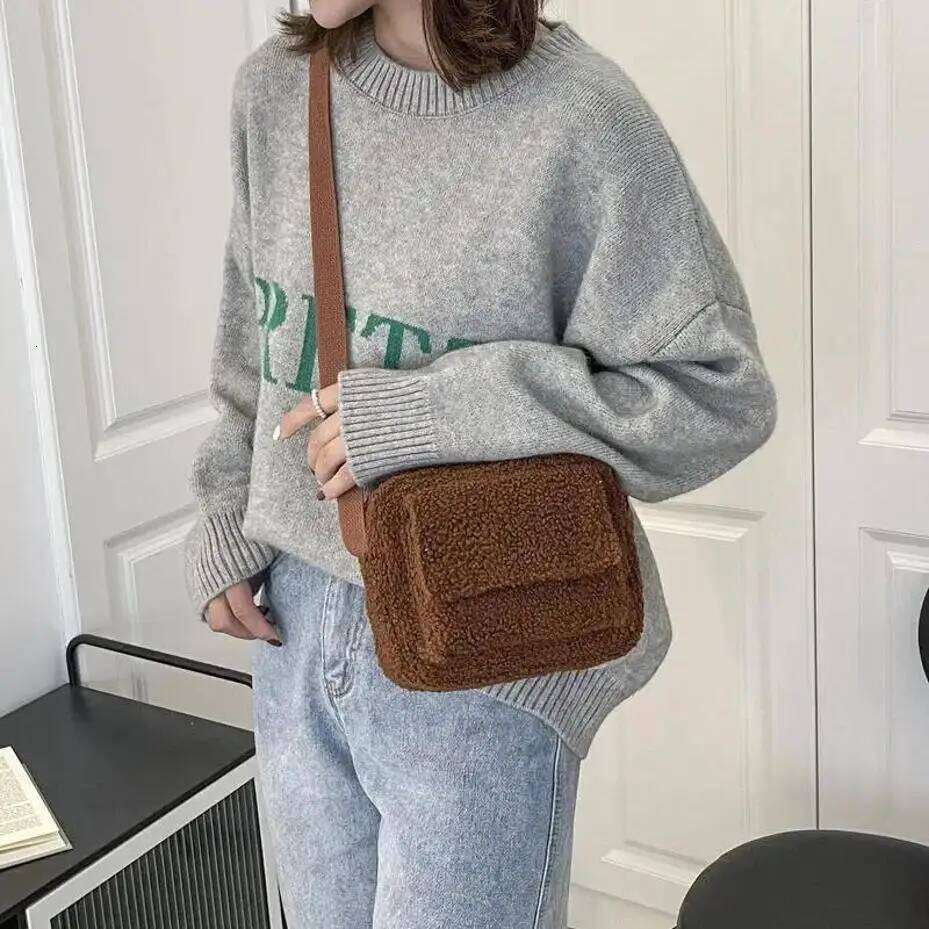 1 Pcs Small Fashion Lambs Wool Fluffy Fur Winter Female Designer Handbags New Plush Fabric Women's Shoulder Crossbody Bag XJ260129