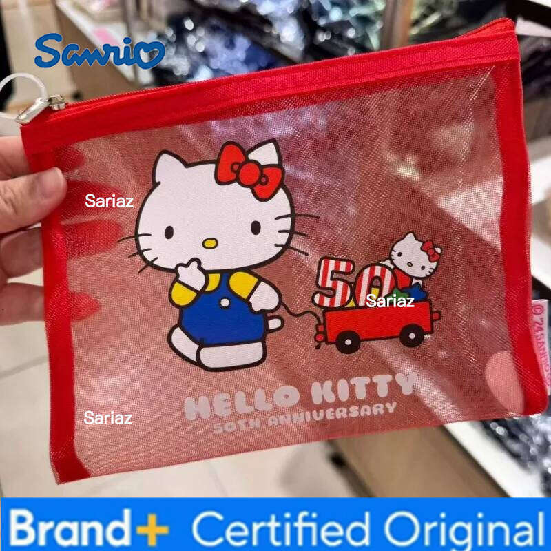 Sanrio Hello Kitty Mesh Cosmetic Kawaii Waterproof Clutch Bag Cartoon Printed Makeup Organizer Large Capacity Toiletry bag H260129