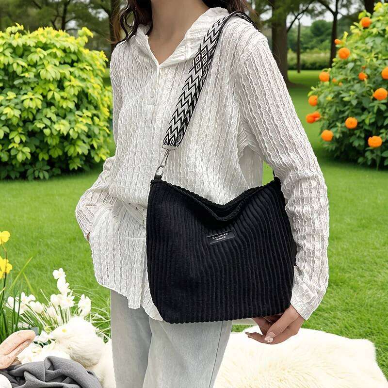Solid Color Corduroy Messenger Versatile Handbag Women Shoulder Crossbody Bags Casual Chic Bucket Womens Bag Bolsos Mujer XJ260129