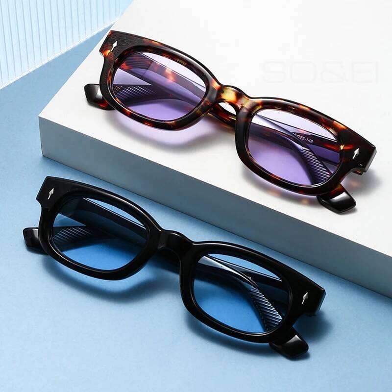 SO&EI Retro Small Square Candy Color Sunglasses Women Fashion Trending Rivets Men Leopard Sun Glasses Shades UV400 H260129
