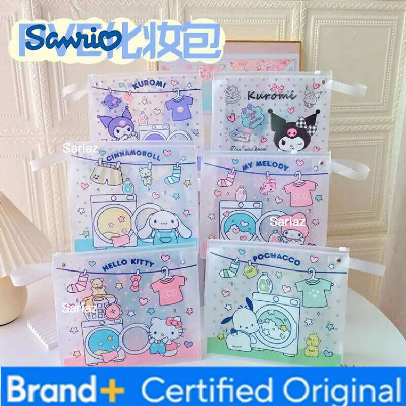 Sanrio 2Pcs Hello Kitty Pochacco Pvc Makeup Girls Travel Cosmetic Storage Double Sided Printing Convenient Tote Bag Portable H260129