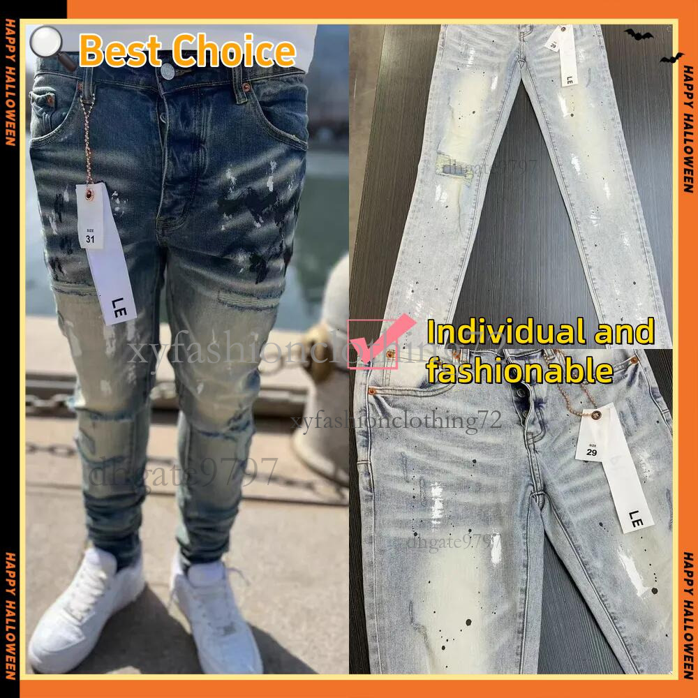 Mens purples jeans Ripped Hole Designer Jeans High Quality Straight Retro Washed Motorcycle purples brands jeans Hip Hop Fashion Stretch Skinny Denim Pants 55 0a 2b