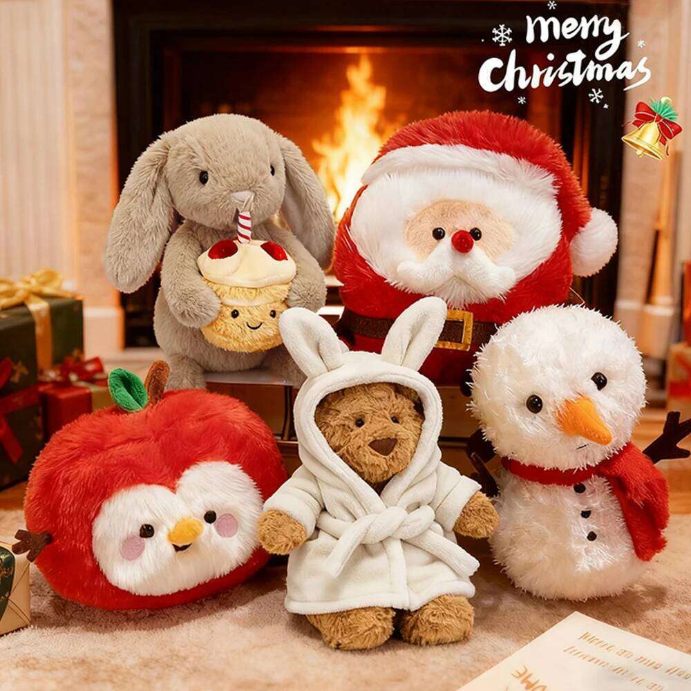Bathrobe Bear Cake and Rabbit Toy Backpack Charm Plush Cartoon Birthday Christmas Gift Y260128
