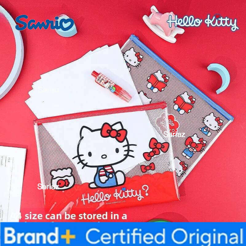 Sanrio A4 Mesh Zipper Bag Hello Kitty File Storage Pouch High Value Large Capacity Organizer Folder for School Office H2601291