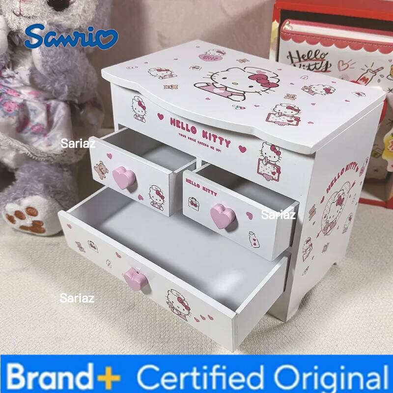 Sanrio HelloKitty Wooden Desktop Box, Exquisite Jewelry Storage Cabinet, Suitable for Gift Giving H260129 H260129