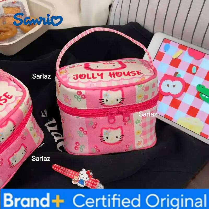 Sanrio High Aesthetic Makeup Women Adorable Pink Cat Cosmetic Storage Bag Travel Handbag Girl'S Heart Cosplay Accessories H260129