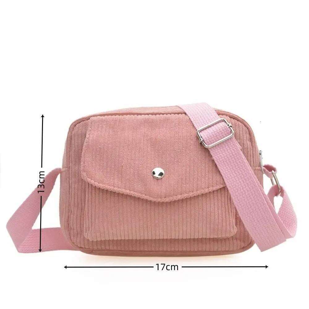New Corduroy Striped Crossbody Simple Design Solid Colour Shoulder Bags Adjustable Strap Lady's Square Bag for Casual Wear