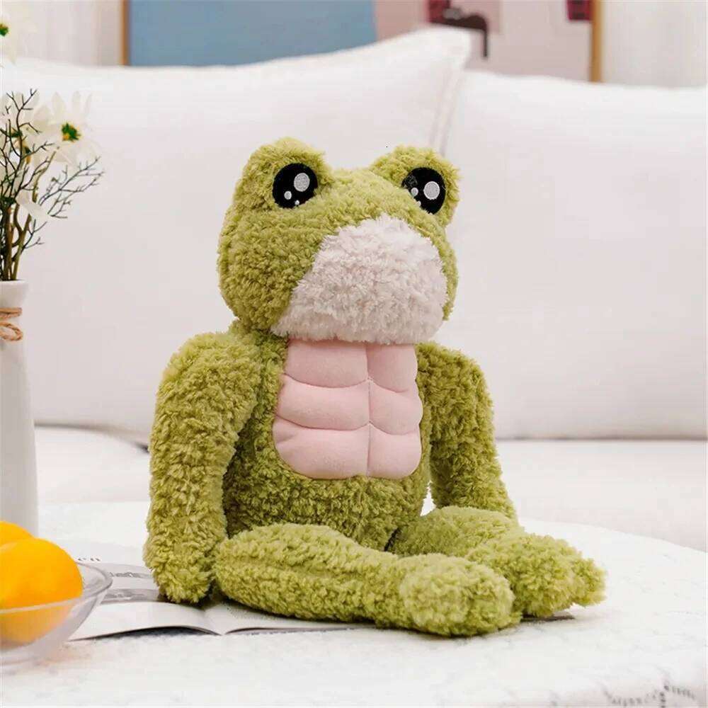 35cm Creative Strong Plush Toy Stuffed Animal Kawaii Soft Muscle Frog Doll Cute Plushies Christmas Gift for Child Kids Y260128