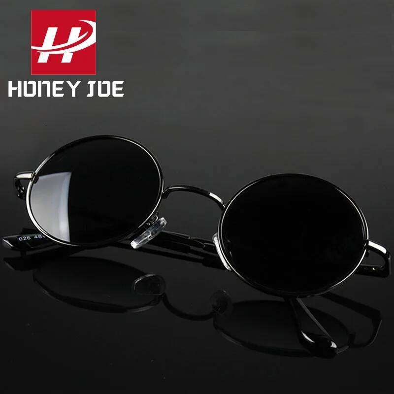 Retro Vintage Round Polarized Sunglasses Men Brand Designer Sun Glasses Women Alloy Metal Frame Black Lens Eyewear Driving UV400 H260129
