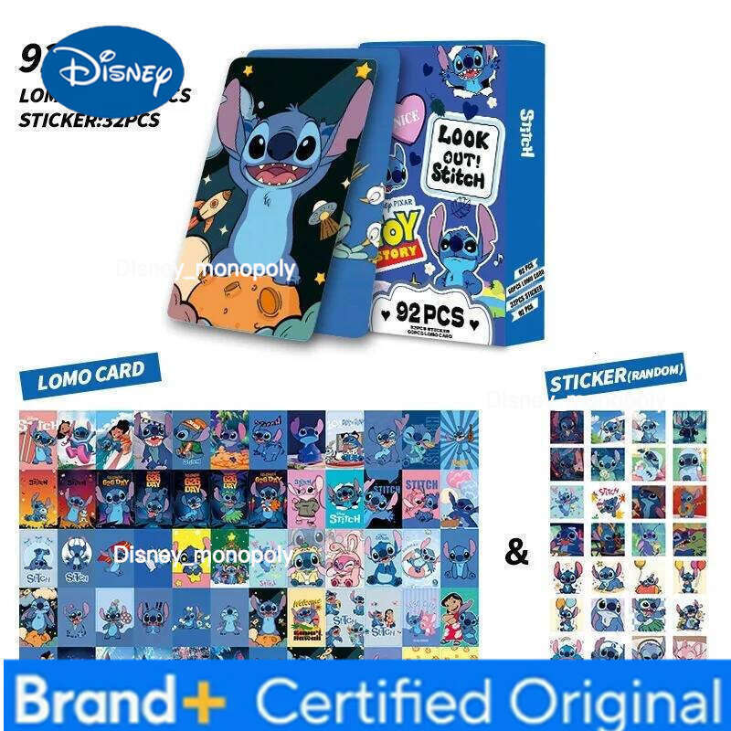 Disney 92 Stitch Cartoon Card Set Holographic Trading Cards 32 Comes with Bonus Stickers Cute Stationery Gift H260129