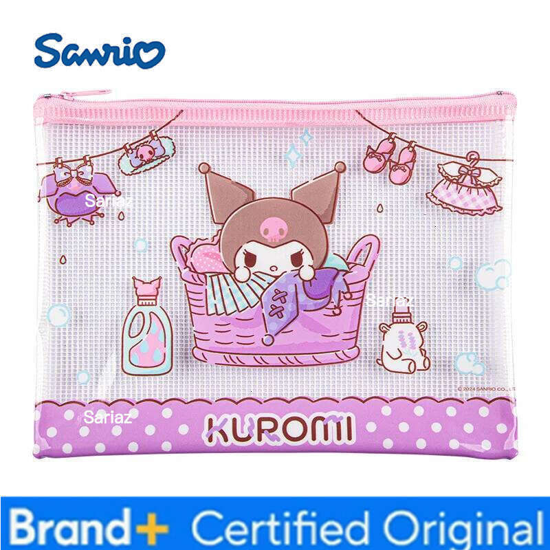 Sanrio Mesh Bag New Style High Value Ins Aesthetic Kuromi File Folder Student Subject Organizer Storage Pouch for School Office H260129