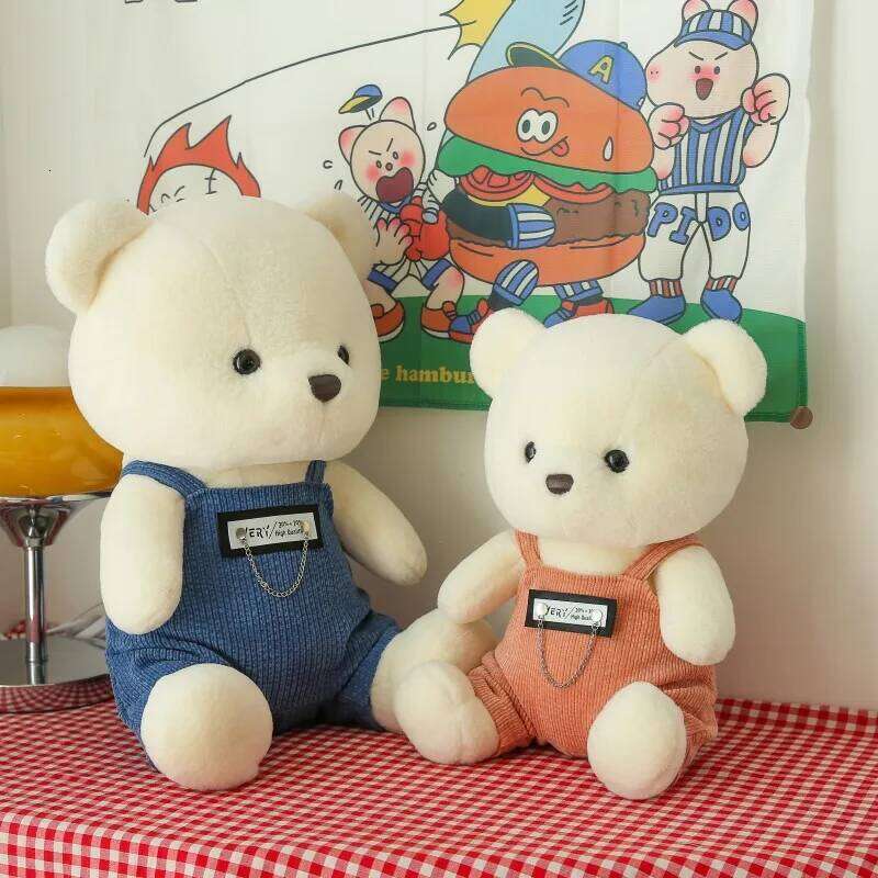 1pc 25cm/9.84in Cute bib pants rag doll pro couple bear plush toy kids gift girl pillow Y260128