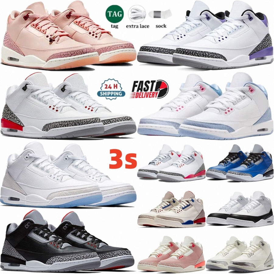men women 3s Designer basketball shoes High quality cowhide leather outdoor recreation sneakers Black white cement Racing Blue Flame Red Midnight Purp N5Fn#